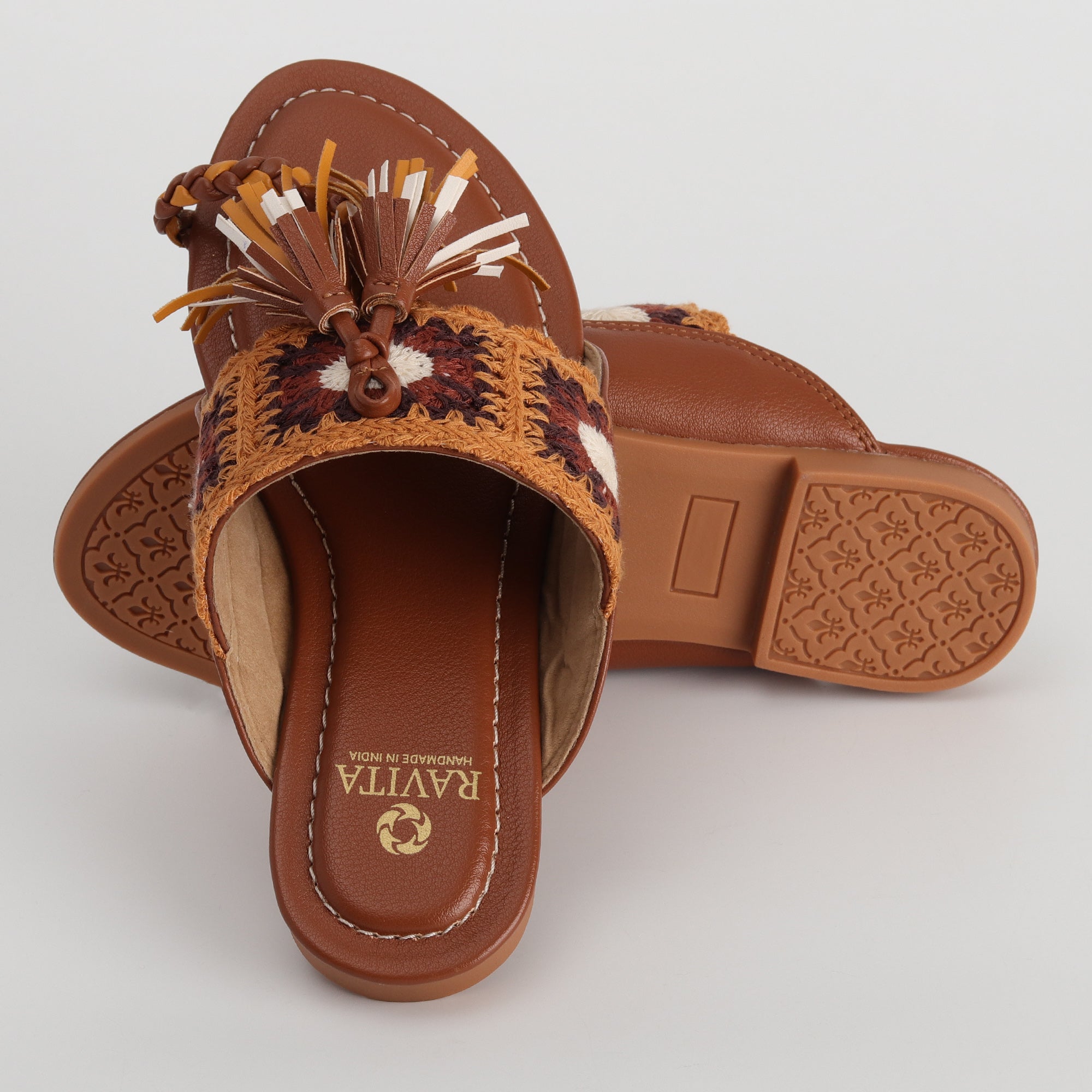 Women’s Kolhapuri Chappal with Crochet Lace Design & Tassels - Festive & Ethnic Wear Sandals