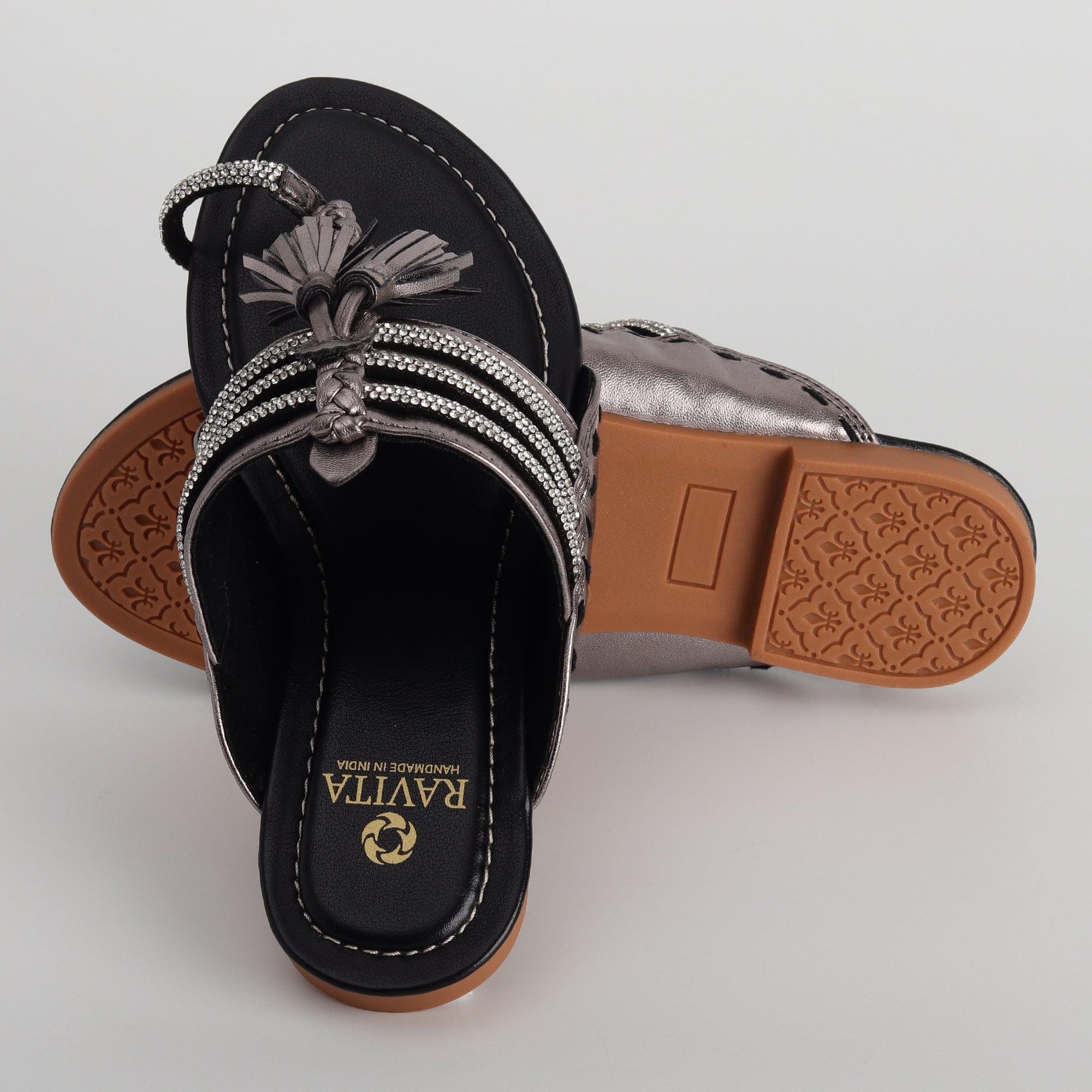 Women’s Kolhapuri Chappal with Rhinestone Work & Tassel - Festive Wear Ethnic Sandals