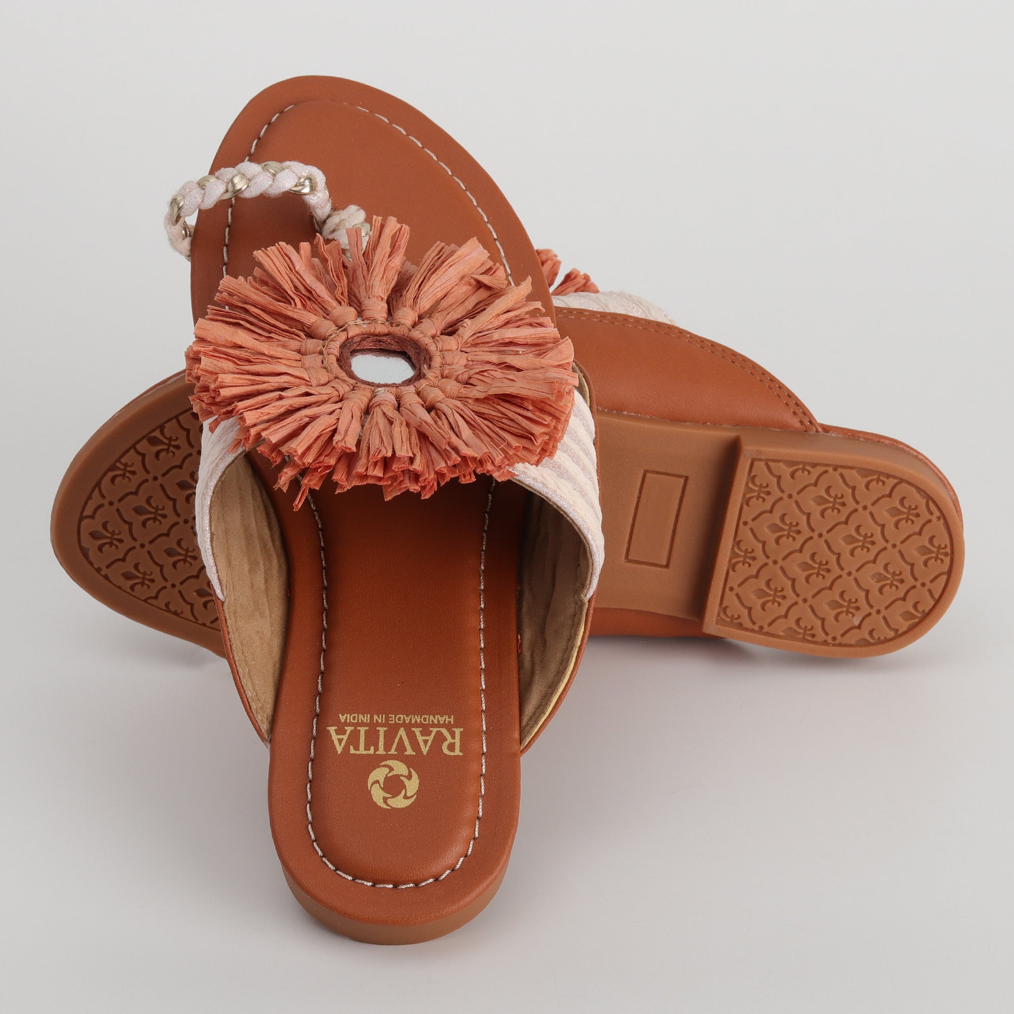 Women’s Kolhapuri Chappal with Surya Style Embellished Mirror - Casual & Party Wear Flats