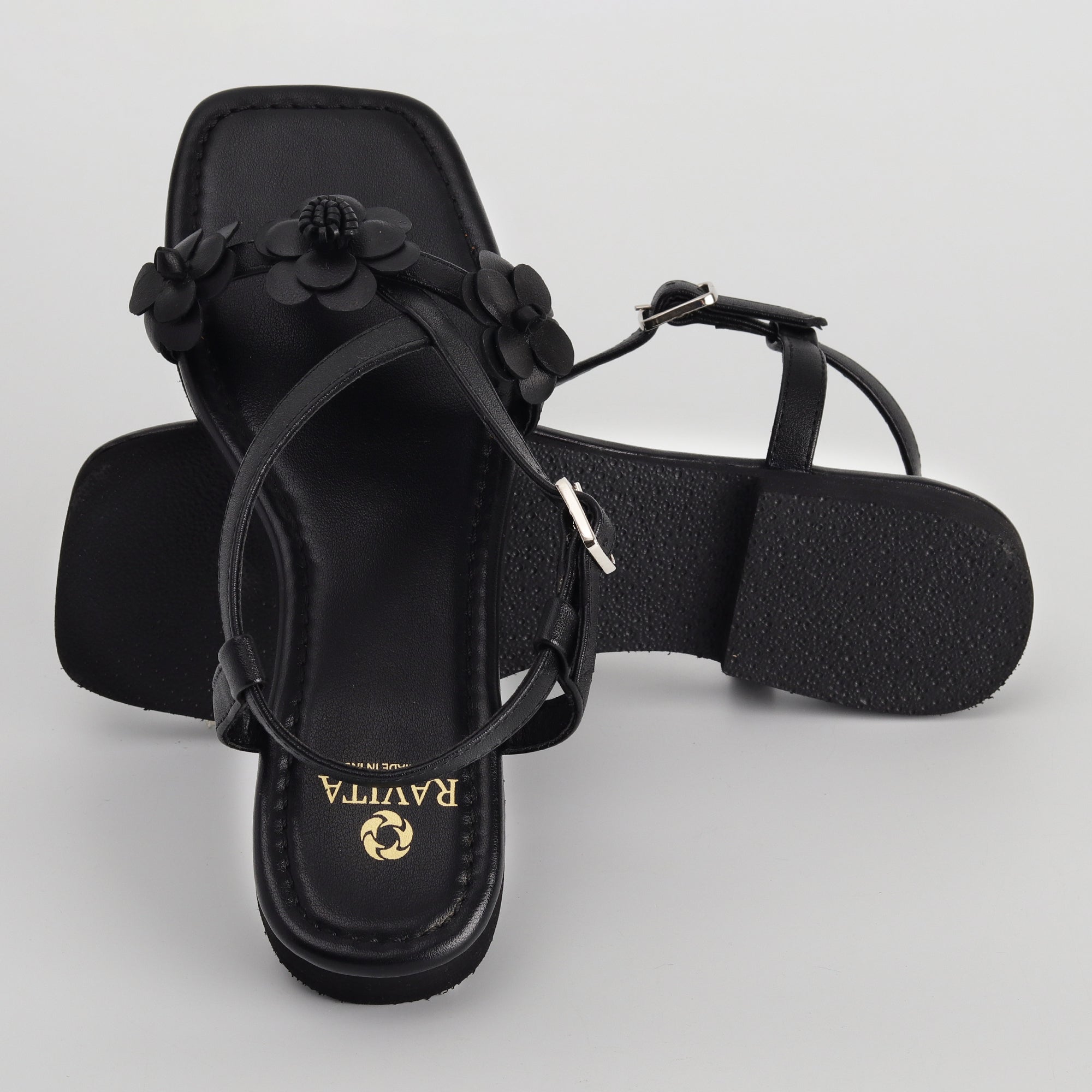 Women’s Elegant Black Floral Design Flats - Comfortable Daily & Party Wear Flats