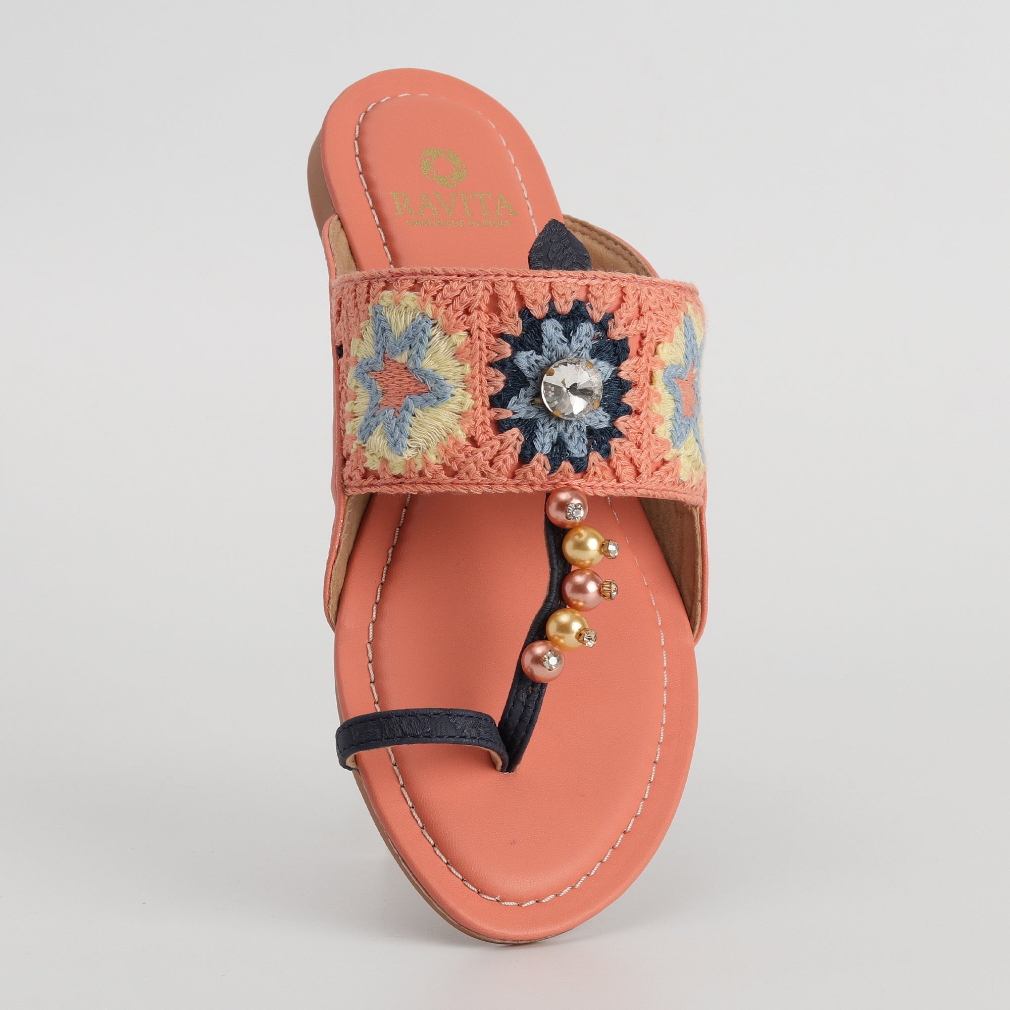 Women’s Kolhapuri Chappal with Crochet Lace & Sparkling bead Work - Ethnic & Party Wear Sandals