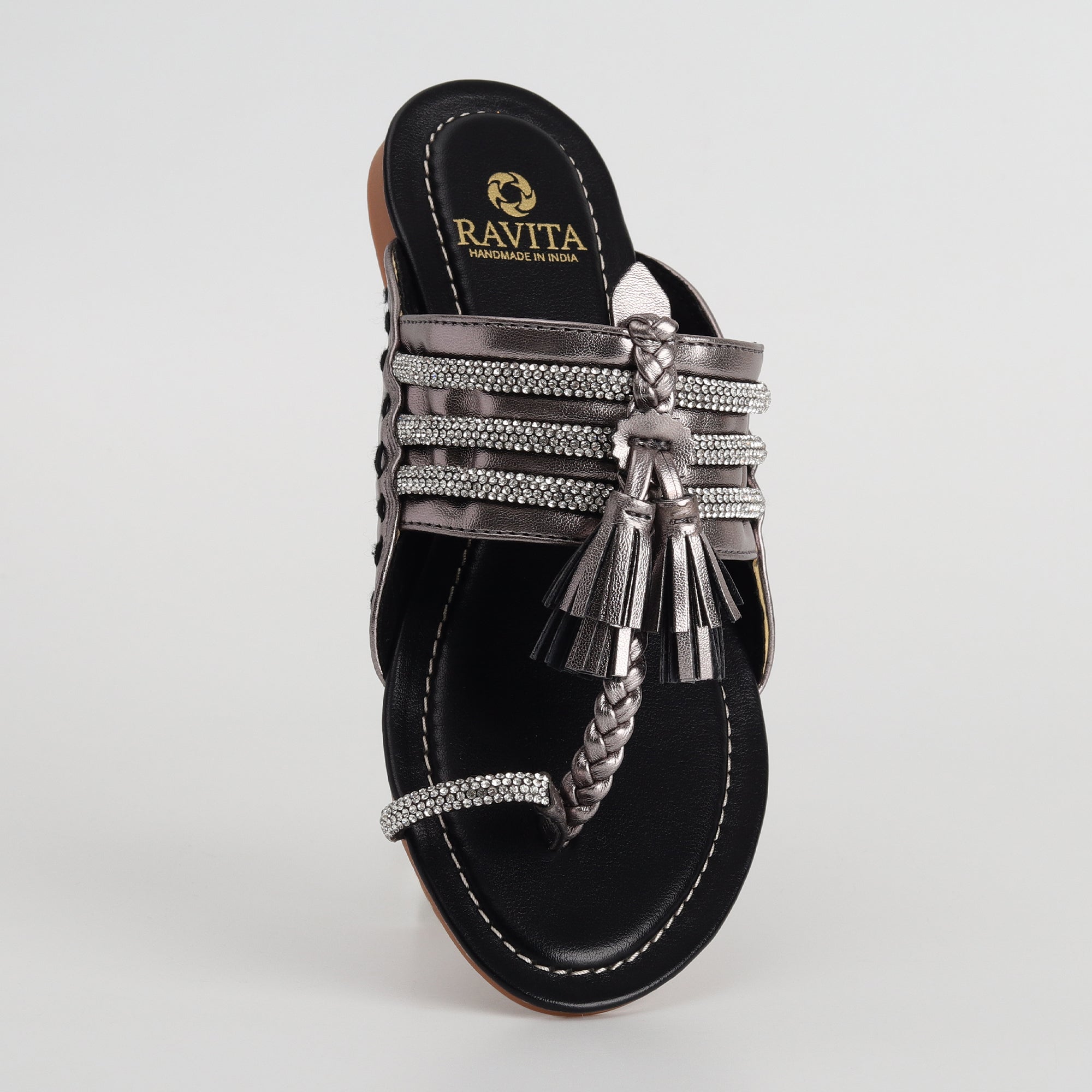 Women’s Kolhapuri Chappal with Rhinestone Work & Tassel - Festive Wear Ethnic Sandals