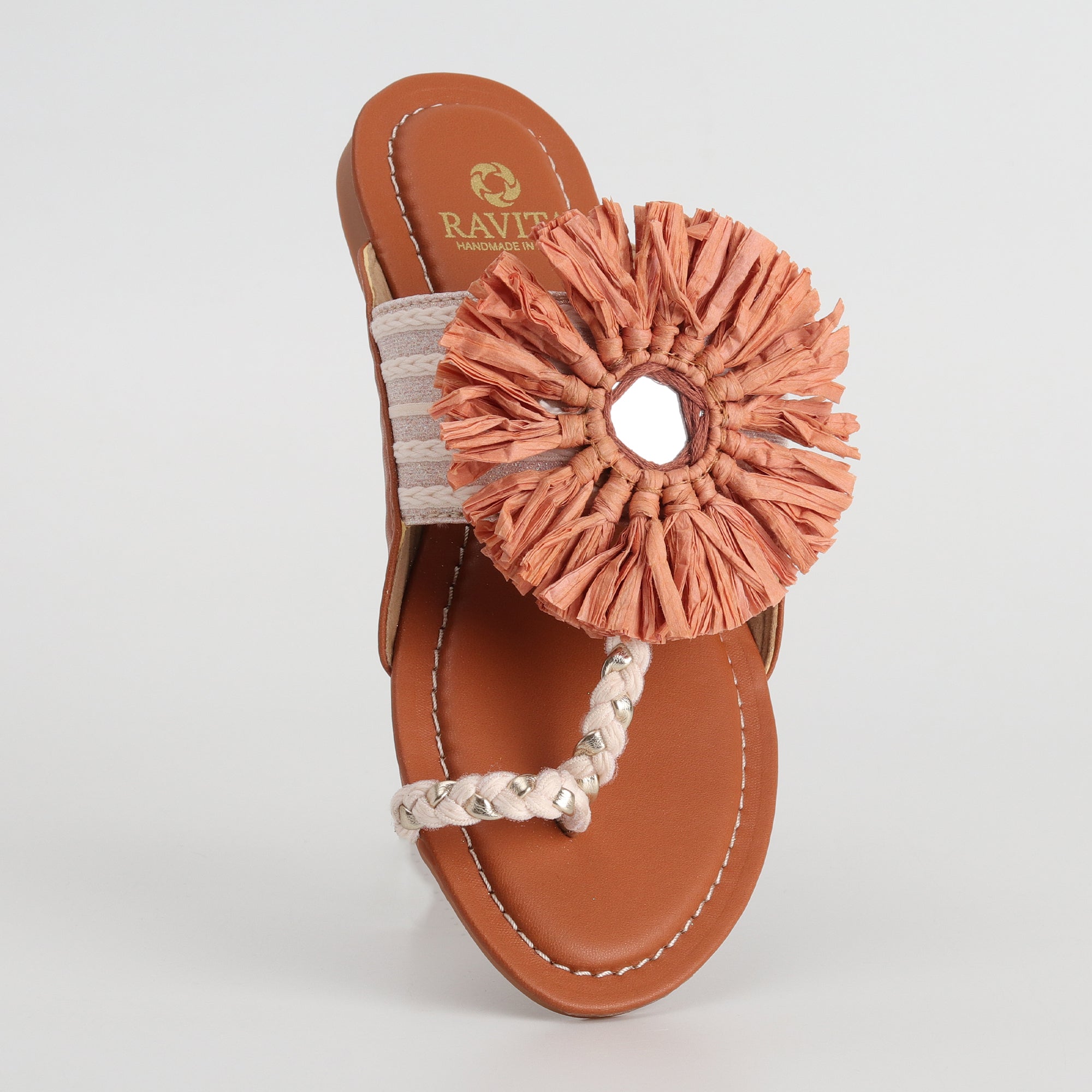 Women’s Kolhapuri Chappal with Surya Style Embellished Mirror - Casual & Party Wear Flats