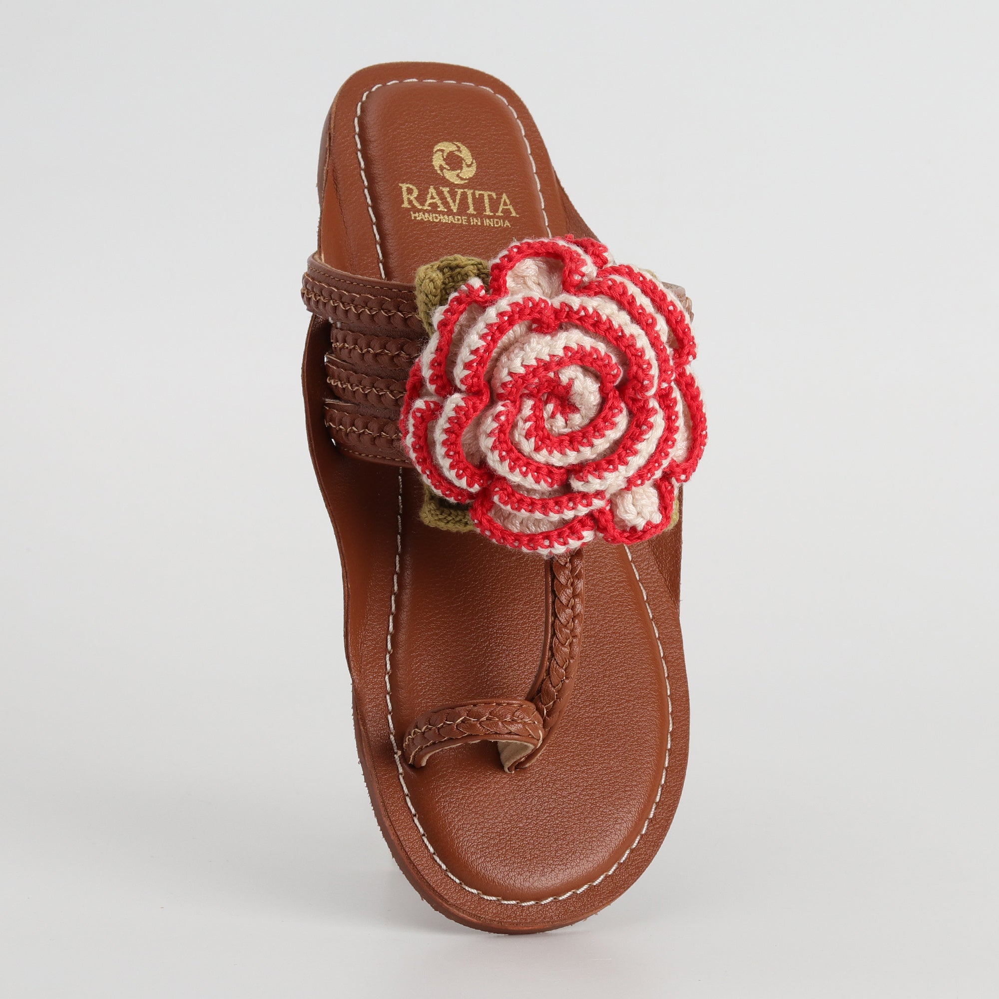 Women’s Kolhapuri Chappal with Crochet Flower - Casual & Party Wear Flats