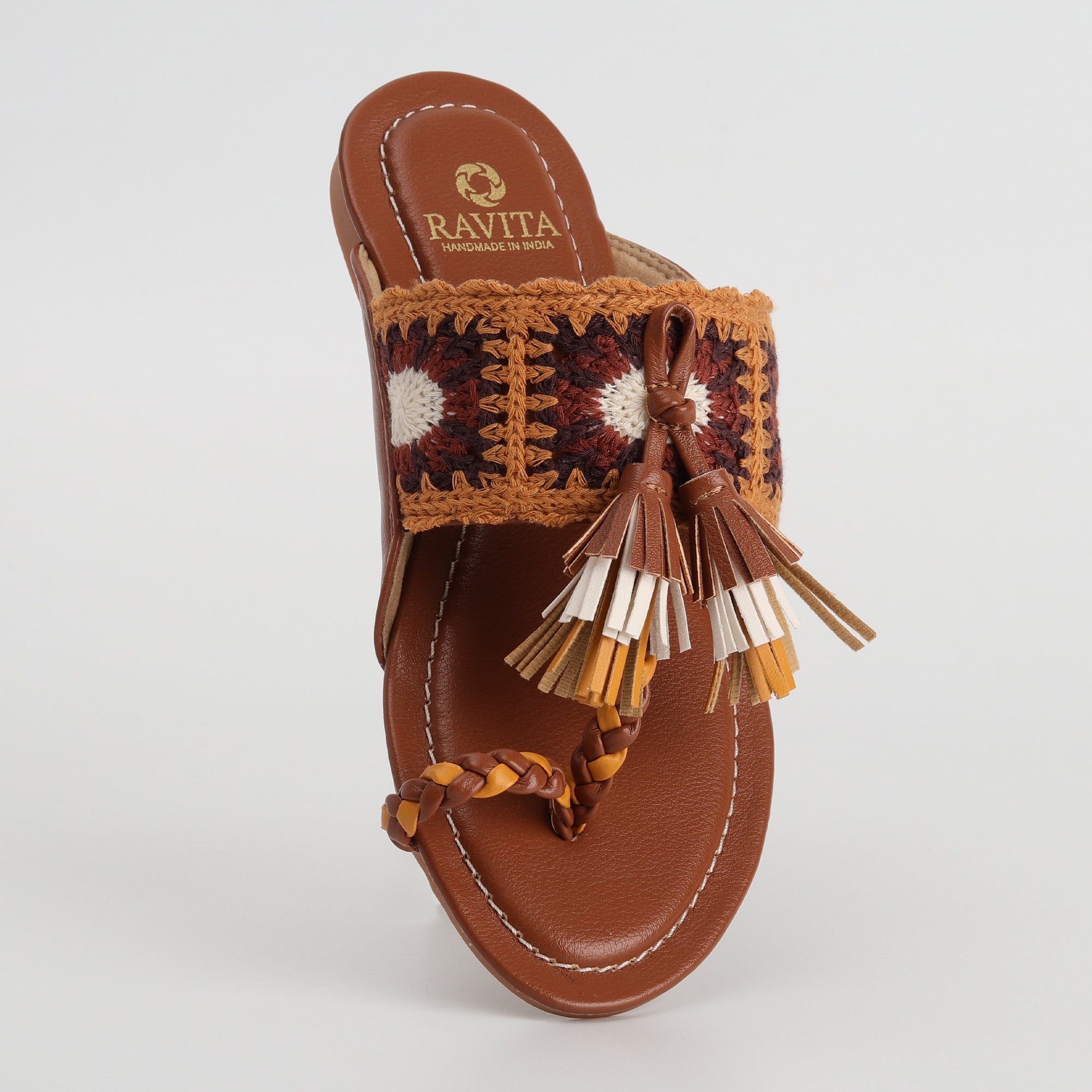 Women’s Kolhapuri Chappal with Crochet Lace Design & Tassels - Festive & Ethnic Wear Sandals