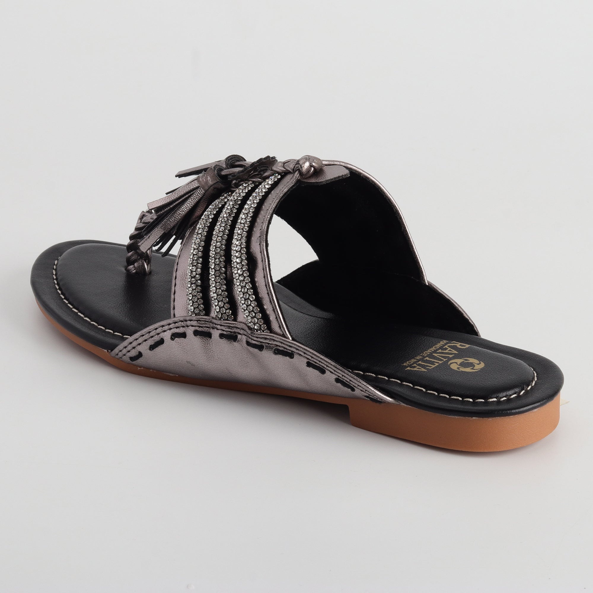 Women’s Kolhapuri Chappal with Rhinestone Work & Tassel - Festive Wear Ethnic Sandals