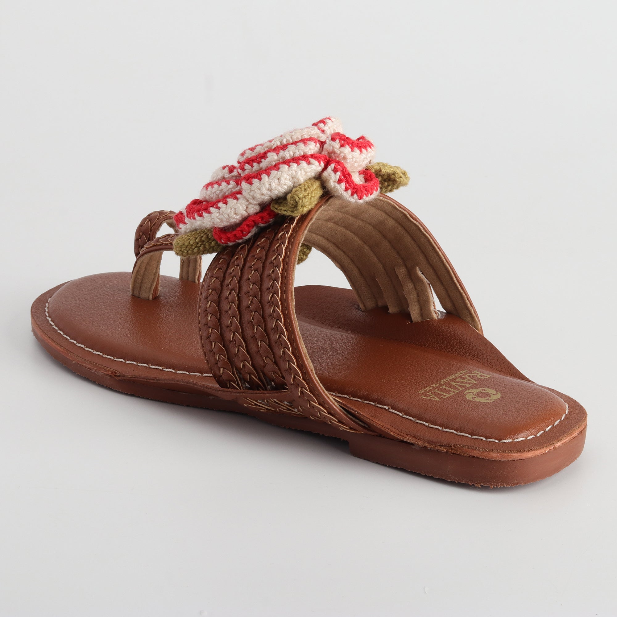 Women’s Kolhapuri Chappal with Crochet Flower - Casual & Party Wear Flats