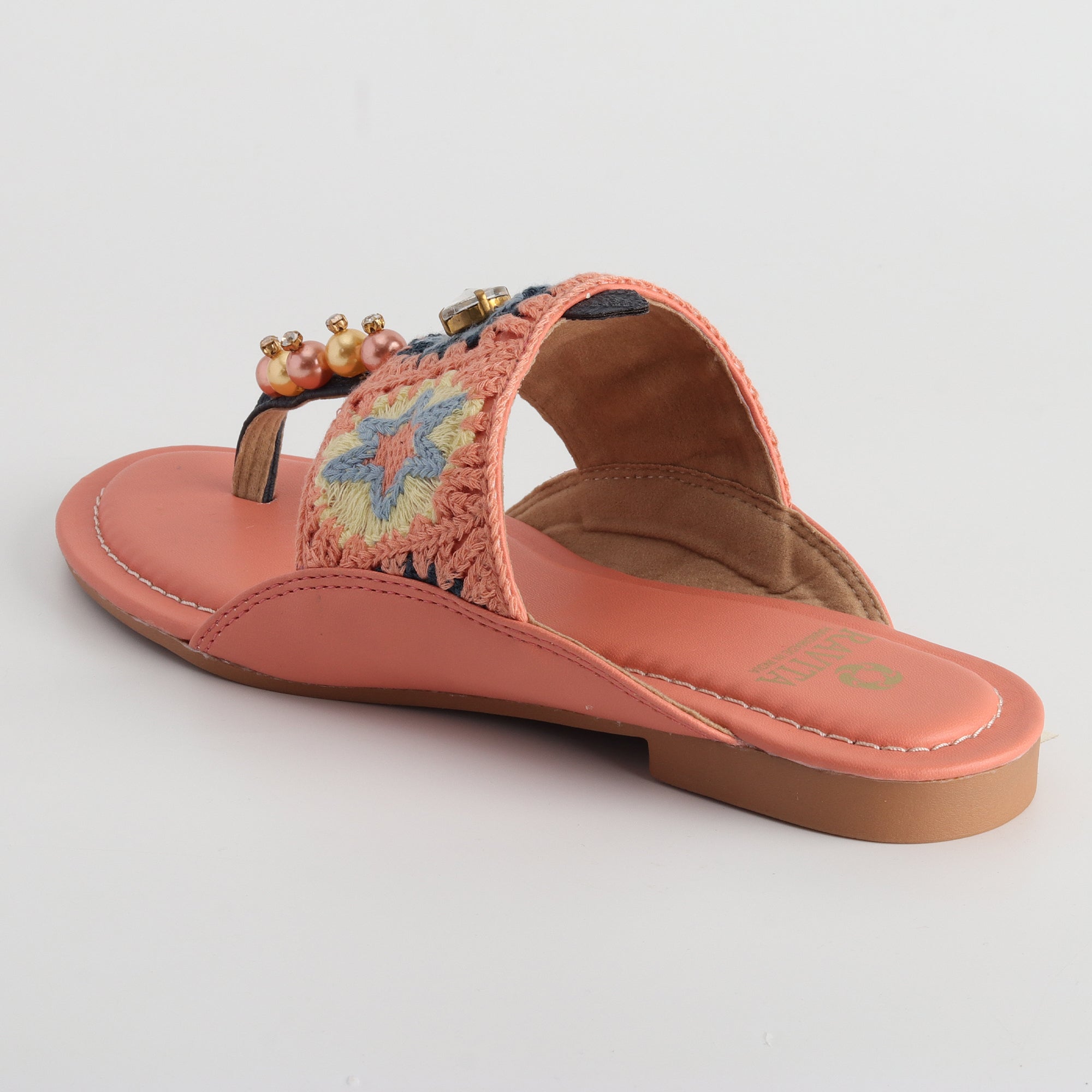 Women’s Kolhapuri Chappal with Crochet Lace & Sparkling bead Work - Ethnic & Party Wear Sandals