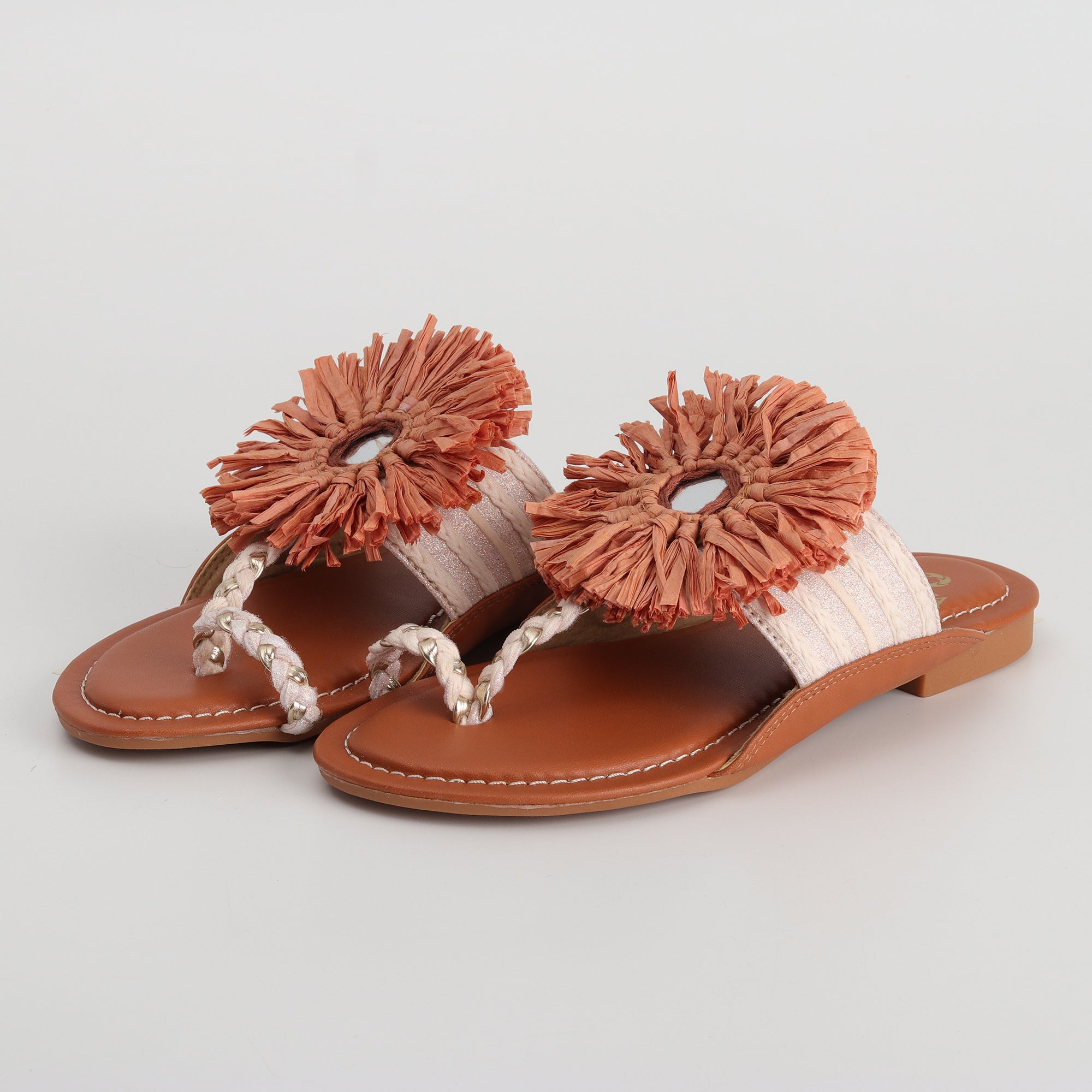 Women’s Kolhapuri Chappal with Surya Style Embellished Mirror - Casual & Party Wear Flats