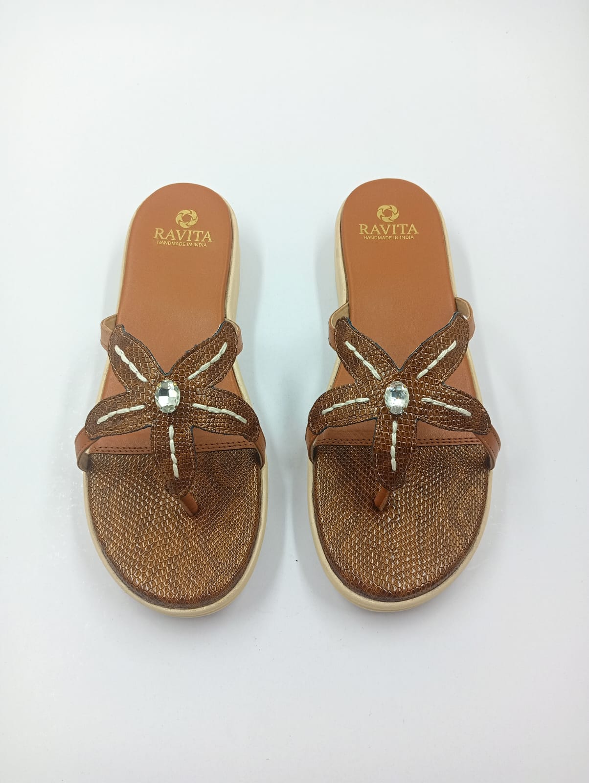 Starfish Rhinestone Textured Brown Comfort Wedges