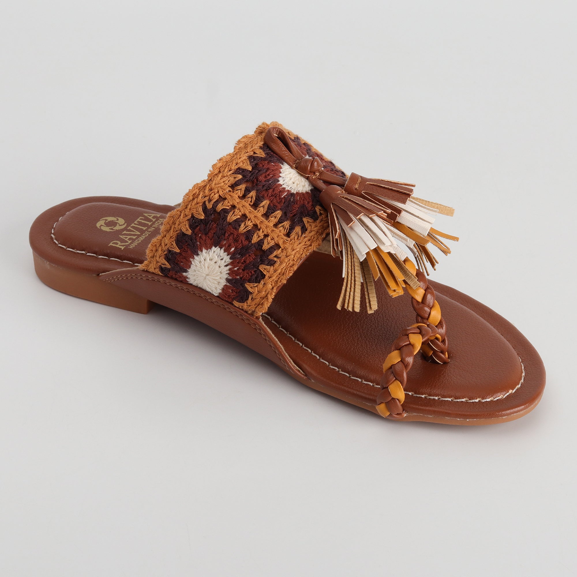Women’s Kolhapuri Chappal with Crochet Lace Design & Tassels - Festive & Ethnic Wear Sandals