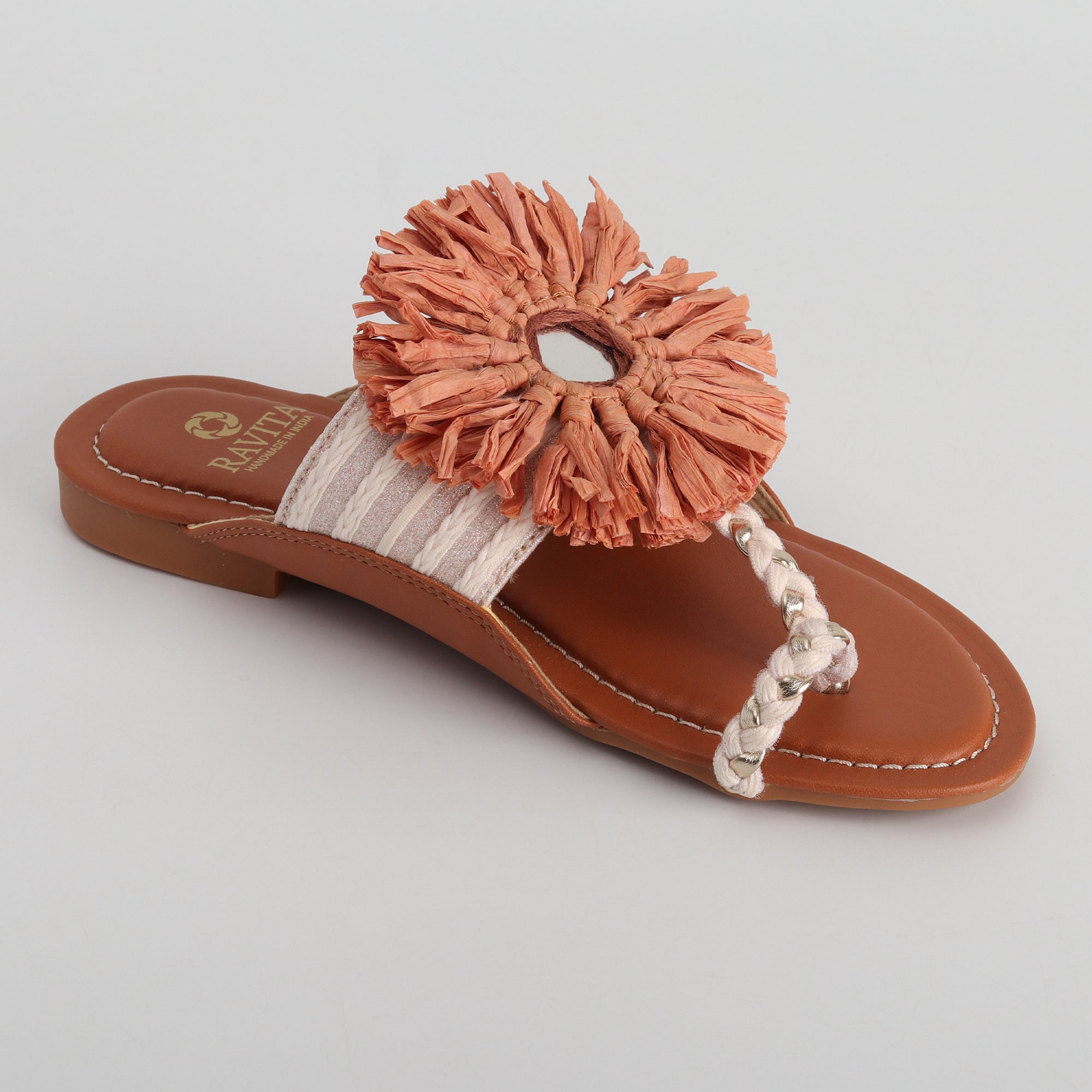 Women’s Kolhapuri Chappal with Surya Style Embellished Mirror - Casual & Party Wear Flats