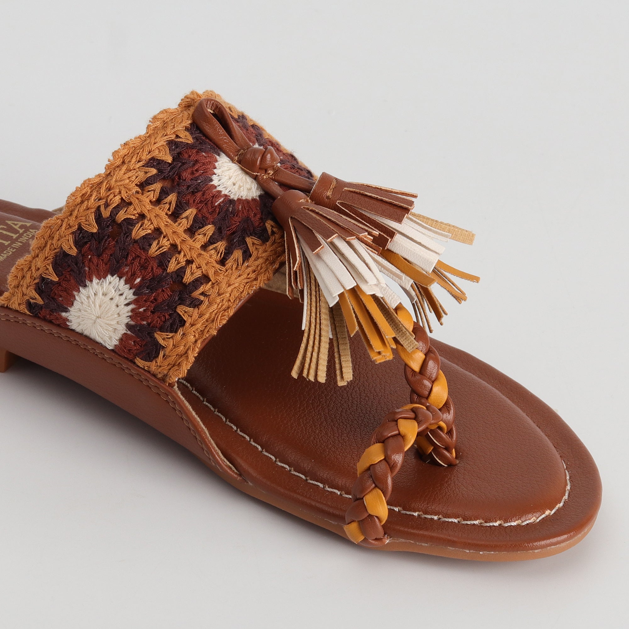 Women’s Kolhapuri Chappal with Crochet Lace Design & Tassels - Festive & Ethnic Wear Sandals