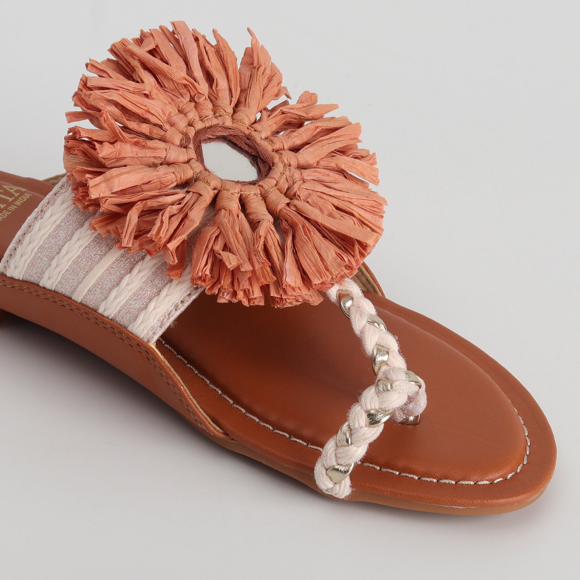 Women’s Kolhapuri Chappal with Surya Style Embellished Mirror - Casual & Party Wear Flats