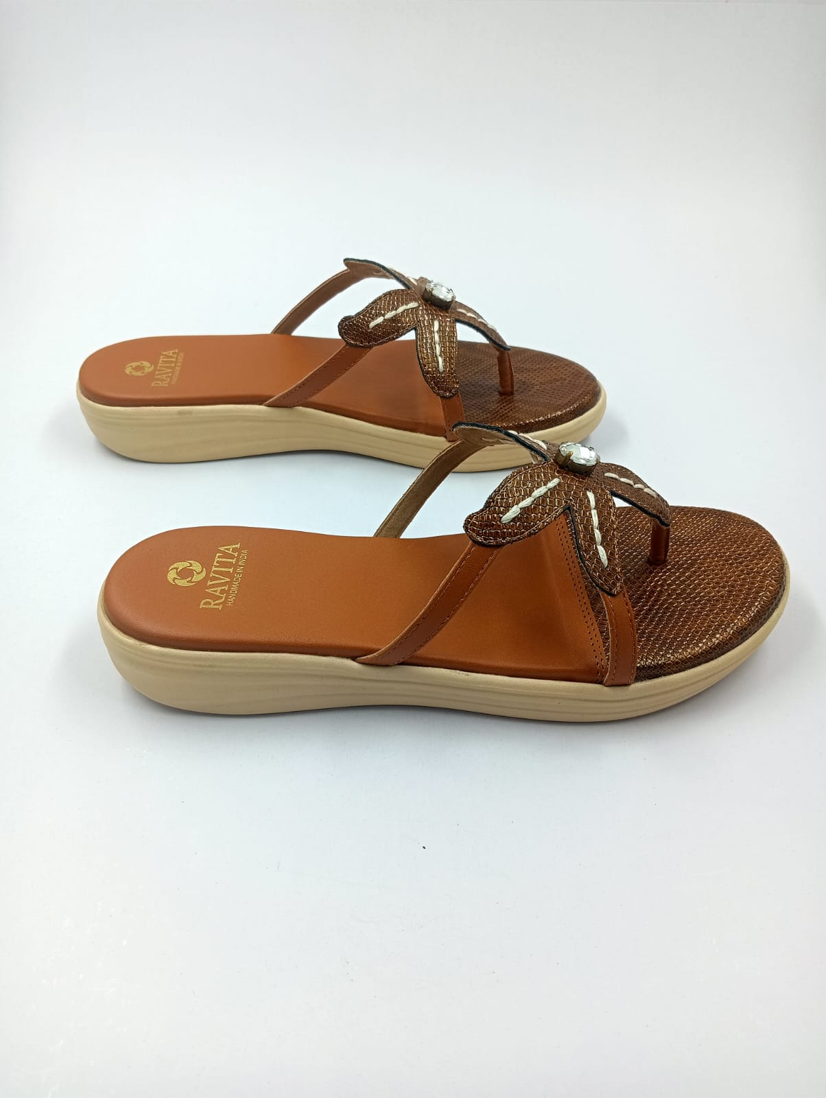 Starfish Rhinestone Textured Brown Comfort Wedges