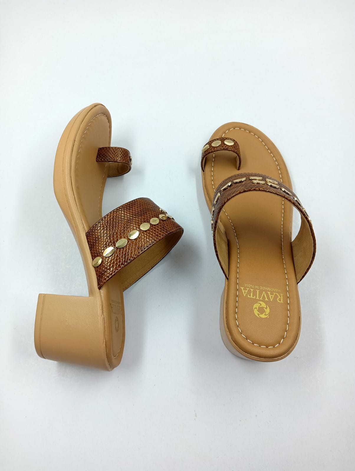 Elegant brown block-heel sandals