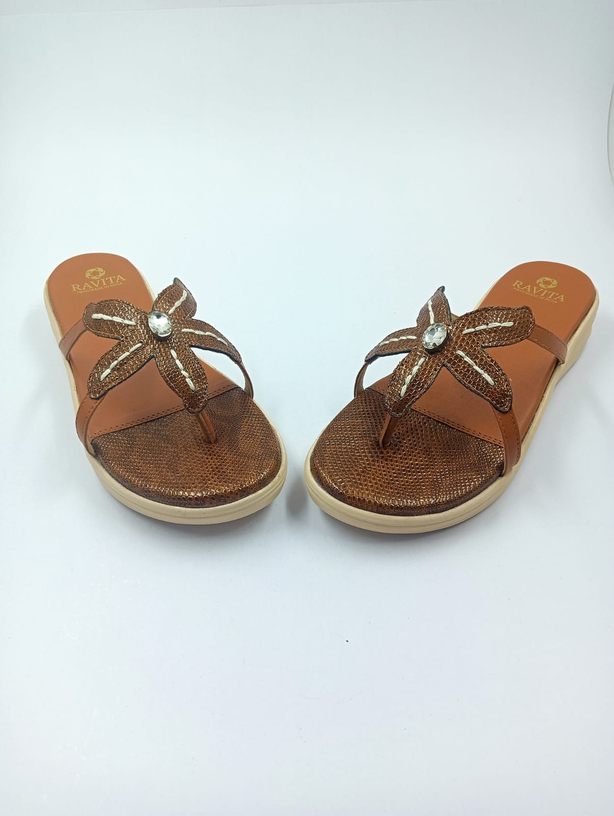 Starfish Rhinestone Textured Brown Comfort Wedges